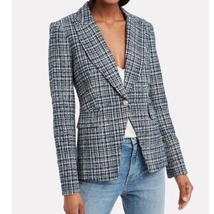 $650 Veronica Beard Navy White Green Tweed Plaid Cutaway Dickey Jacket Blazer 6